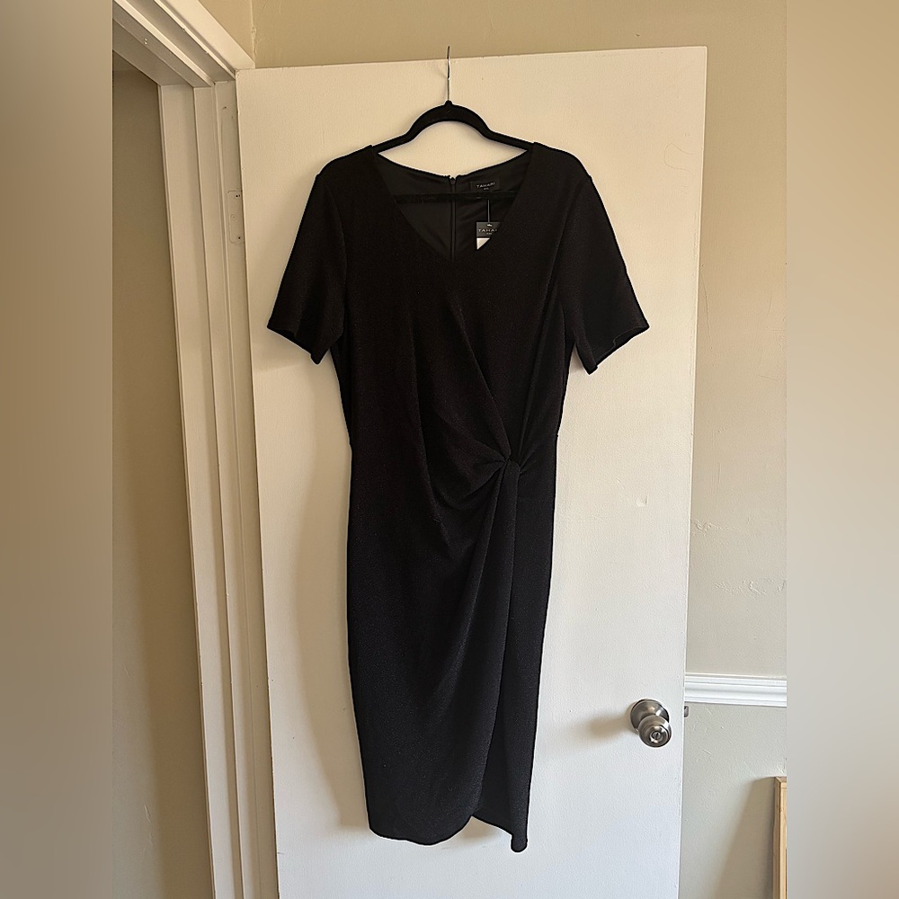 Tahari ASL Black Glitter Knot Dress